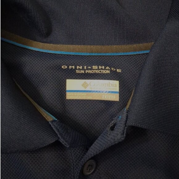 Columbia Mens Polo Shirt 2XL Navy Blue Omni Shade Sun Protection Outdoor Golf - Picture 3 of 8